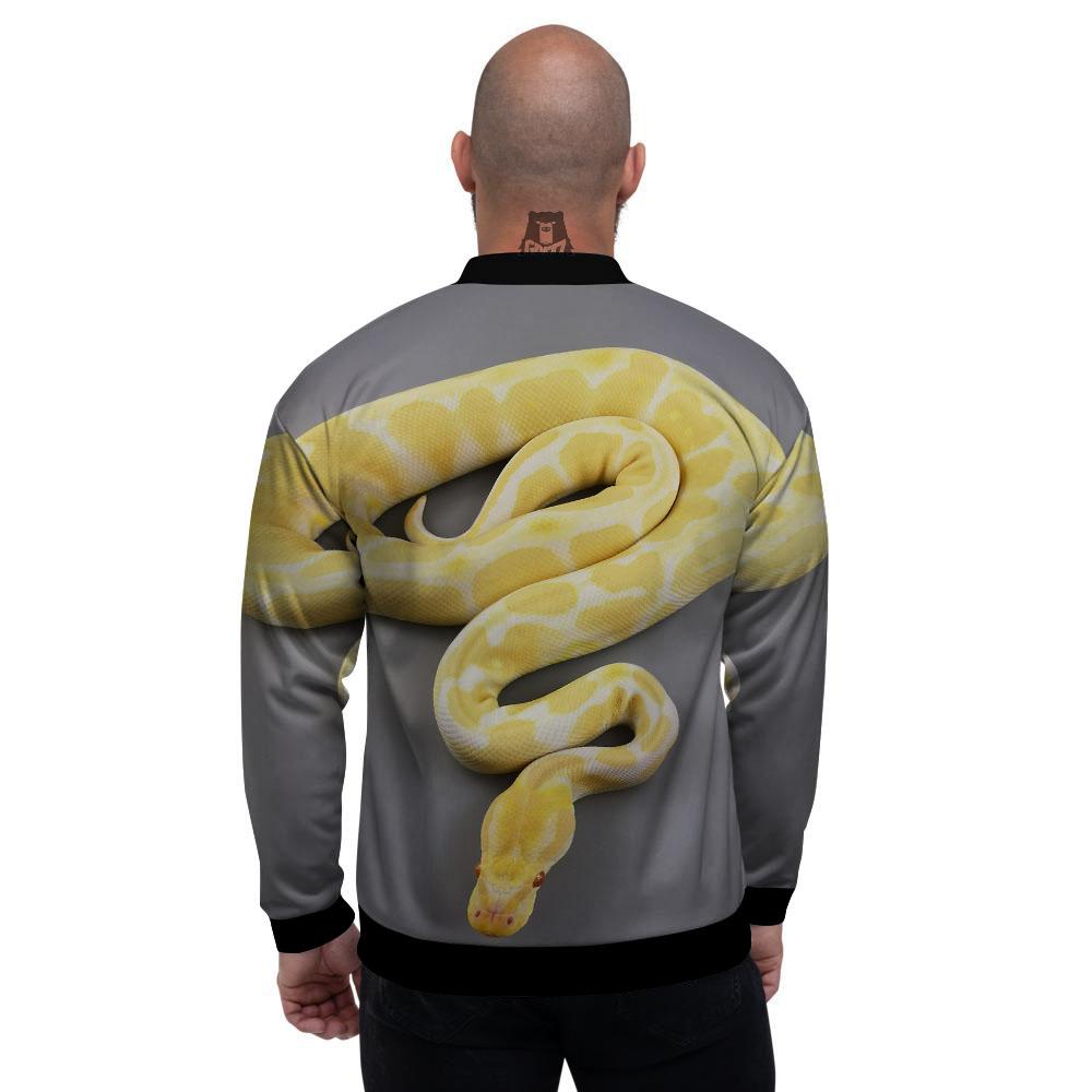 Python Snake Yellow And White Print Men's Bomber Jacket-grizzshop