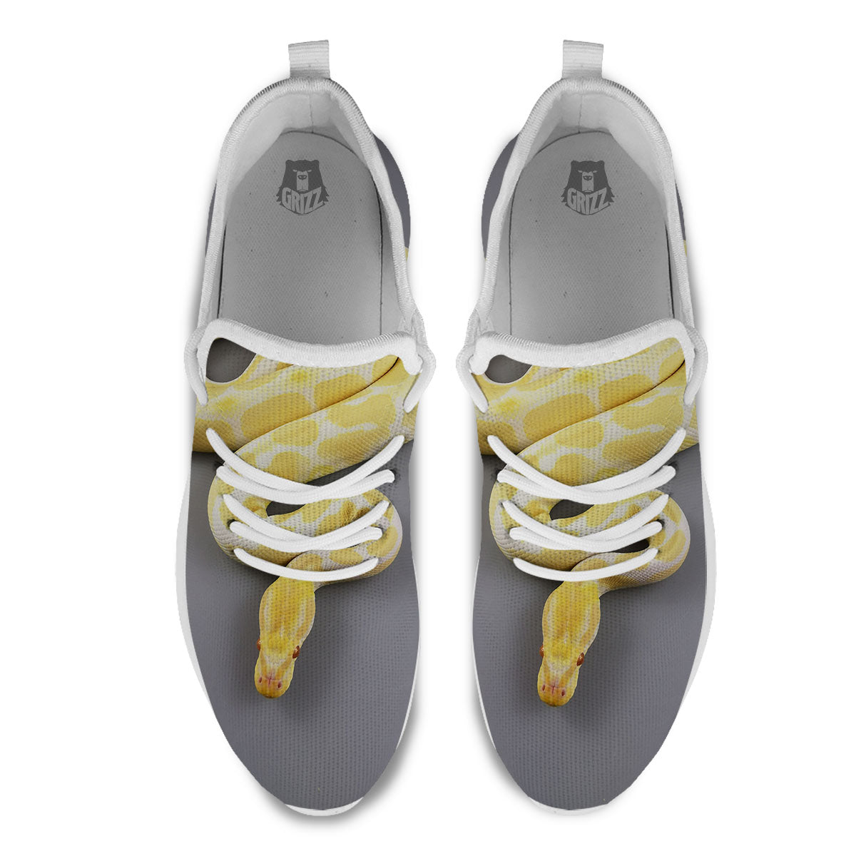 Python Snake Yellow And White Print White Athletic Shoes-grizzshop