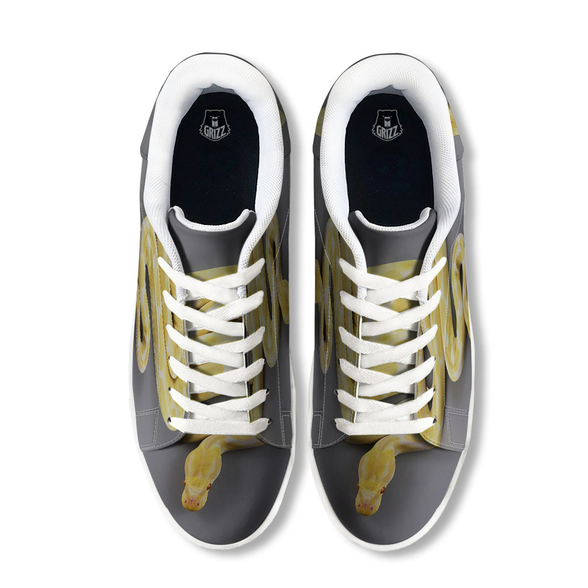 Python Snake Yellow And White Print White Low Top Sneakers-grizzshop