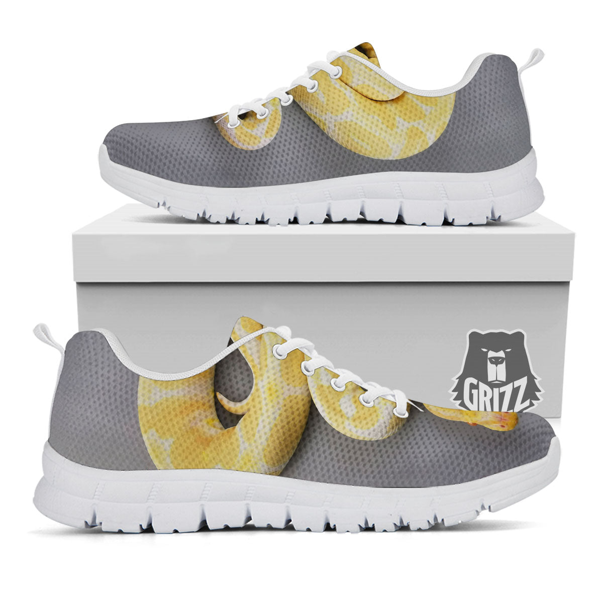 Python Snake Yellow And White Print White Sneaker-grizzshop