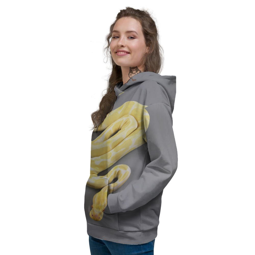 Python Snake Yellow And White Print Women's Hoodie-grizzshop