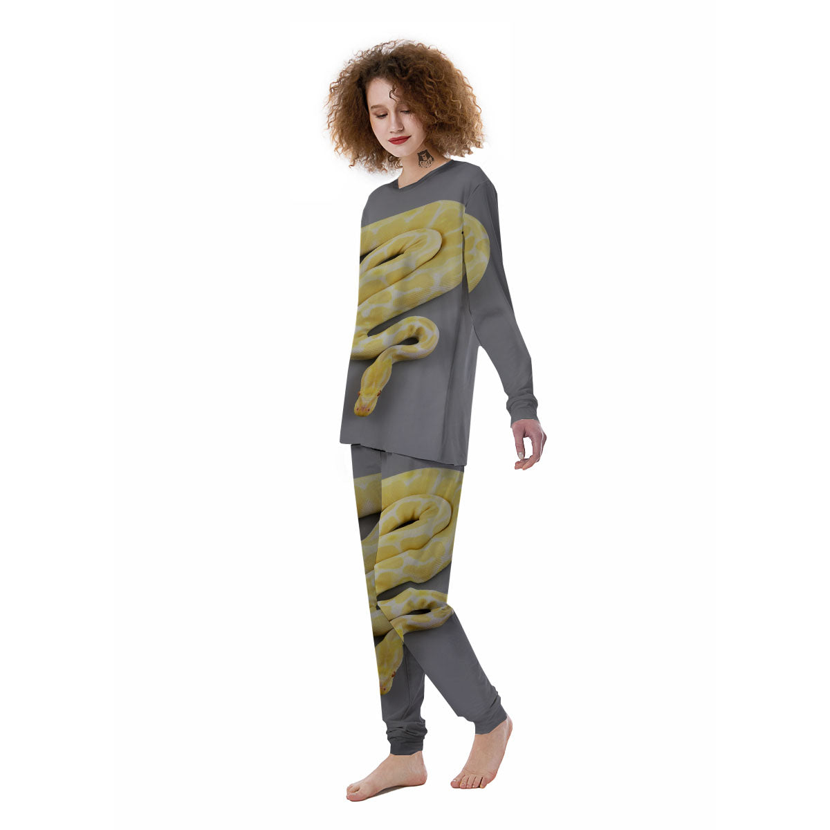 Python Snake Yellow And White Print Women's Pajamas-grizzshop