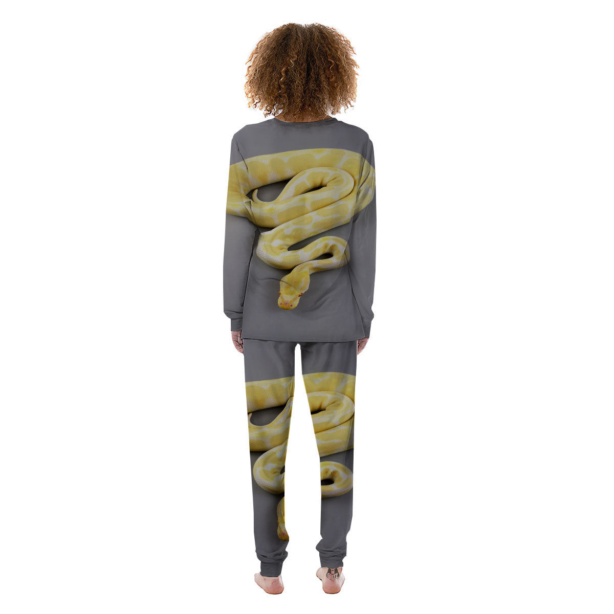 Python Snake Yellow And White Print Women's Pajamas-grizzshop