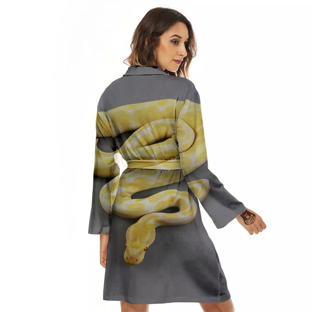 Python Snake Yellow And White Print Women's Robe-grizzshop