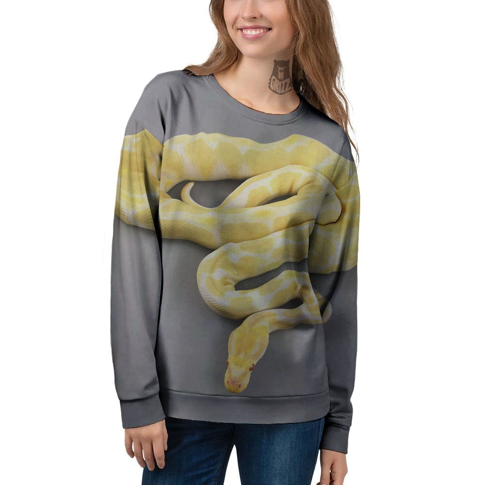 Python Snake Yellow And White Print Women's Sweatshirt-grizzshop