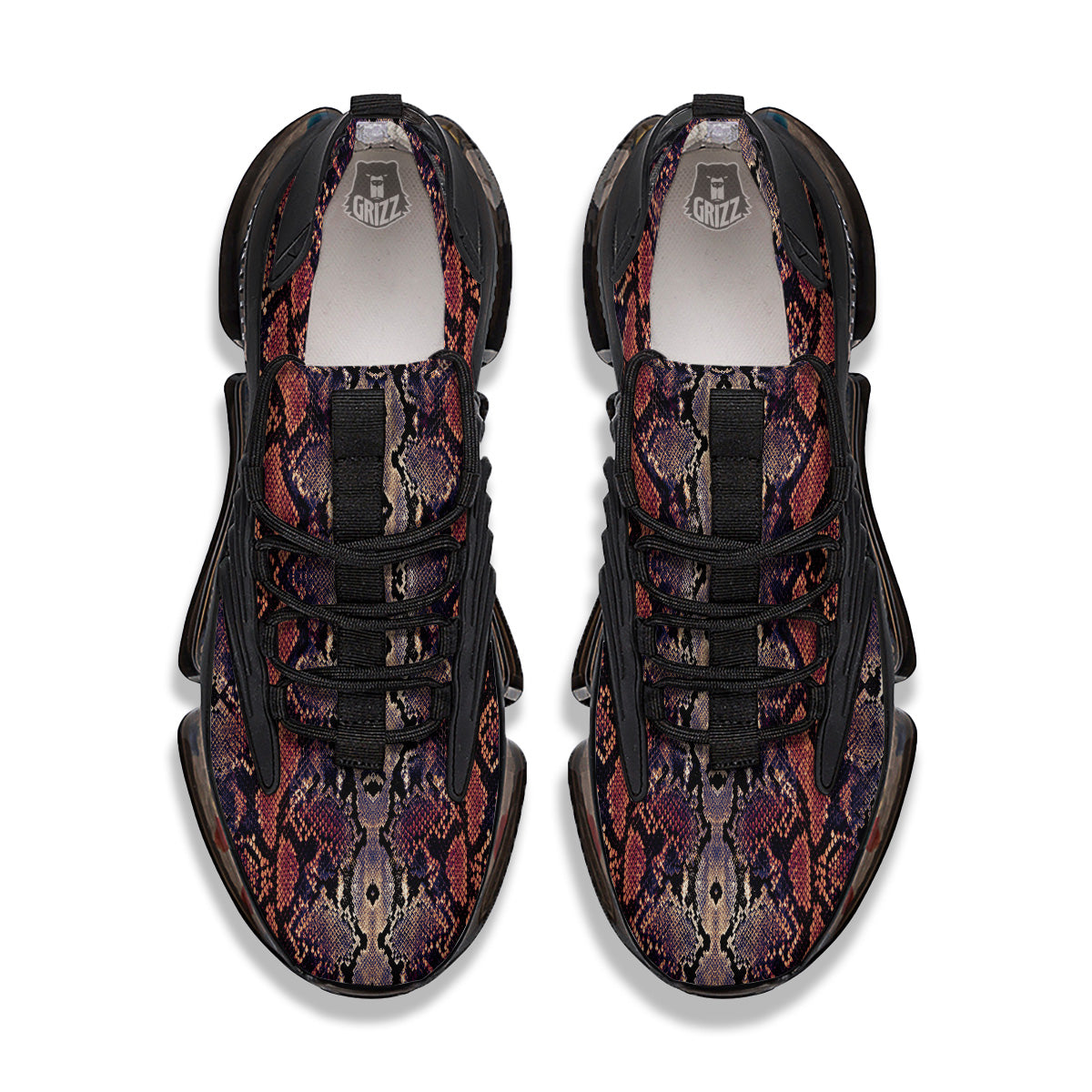 Python Snakeskin Brick Red Print Black Gym Shoes-grizzshop