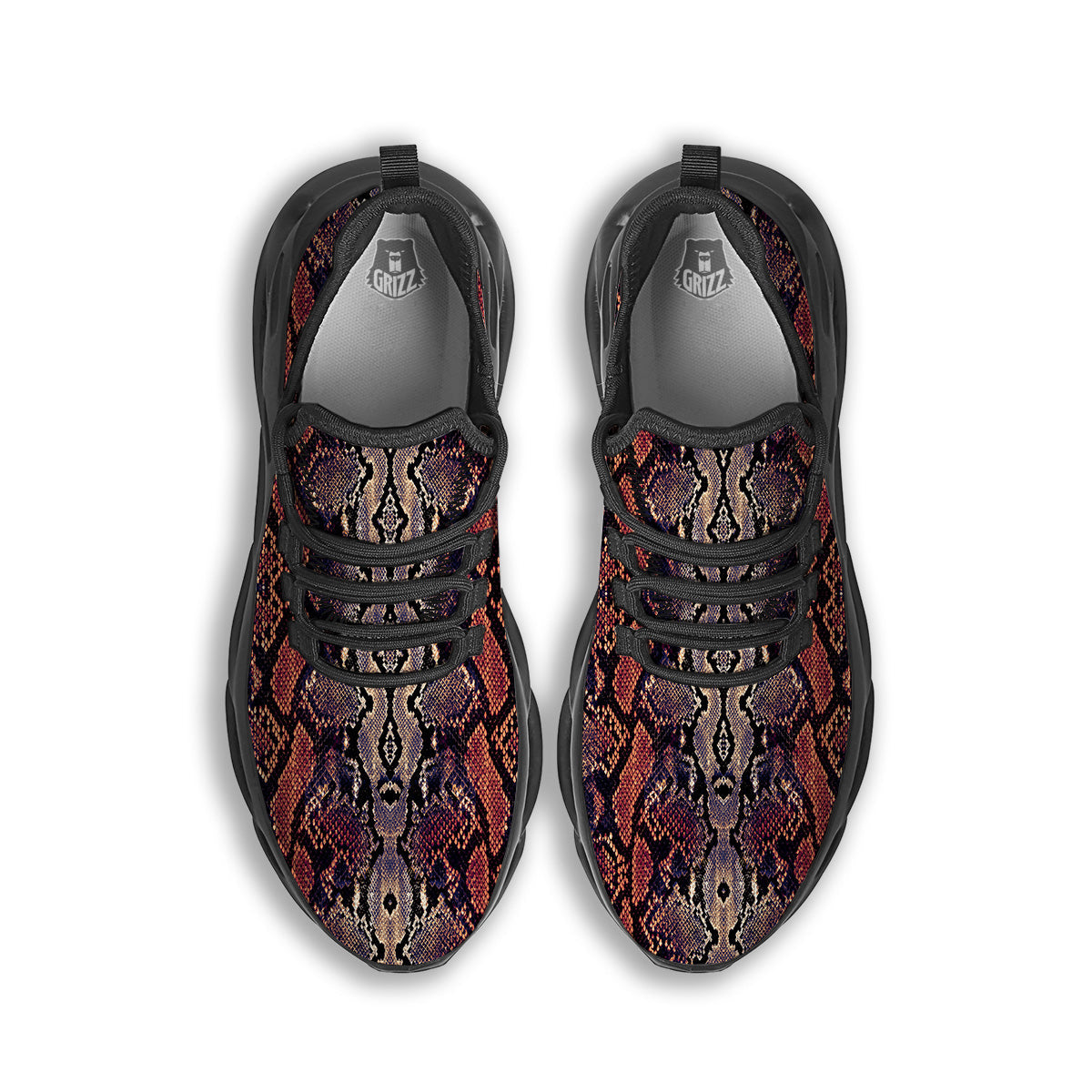 Python Snakeskin Brick Red Print Black Running Shoes-grizzshop