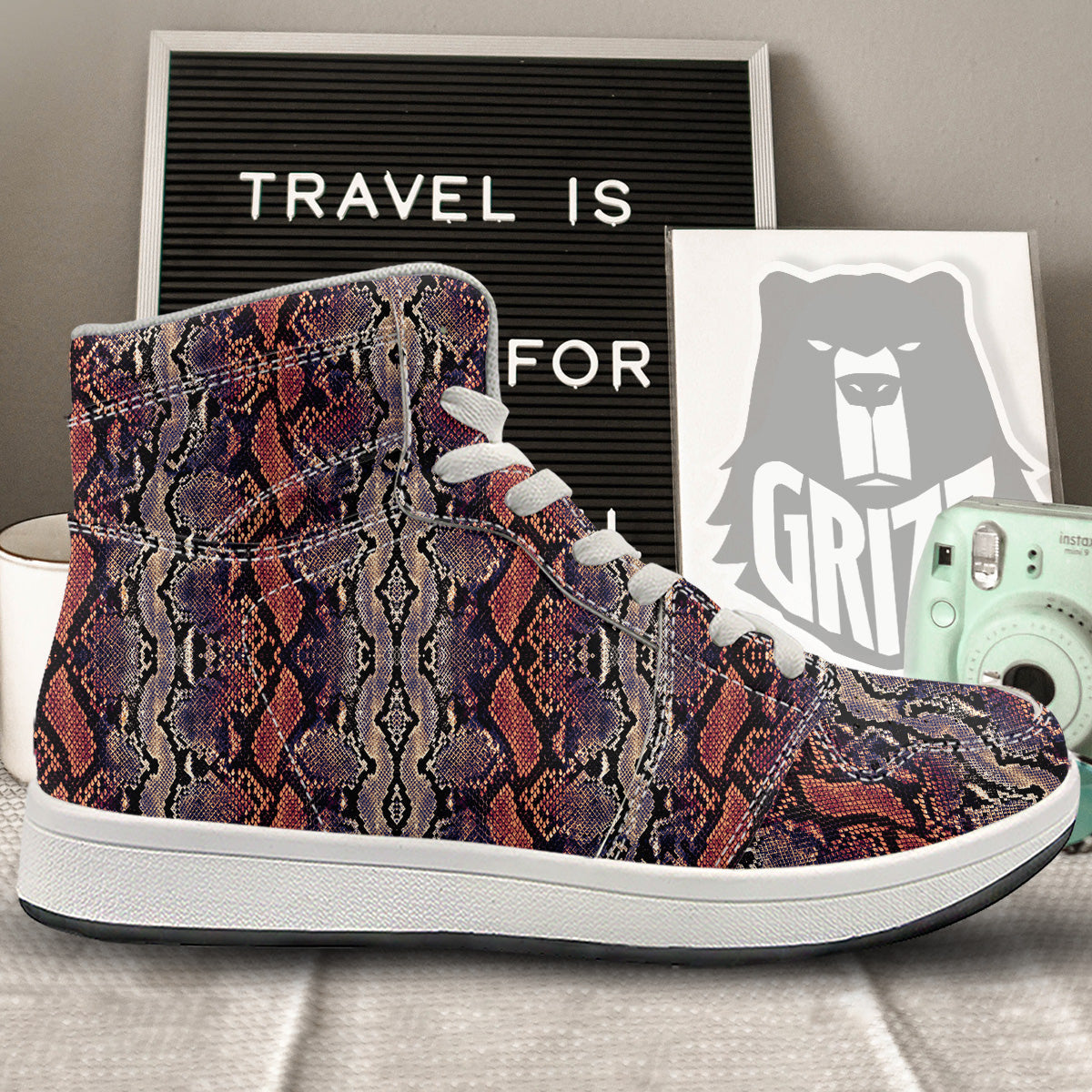 Python Snakeskin Brick Red Print High Top Sneakers-grizzshop