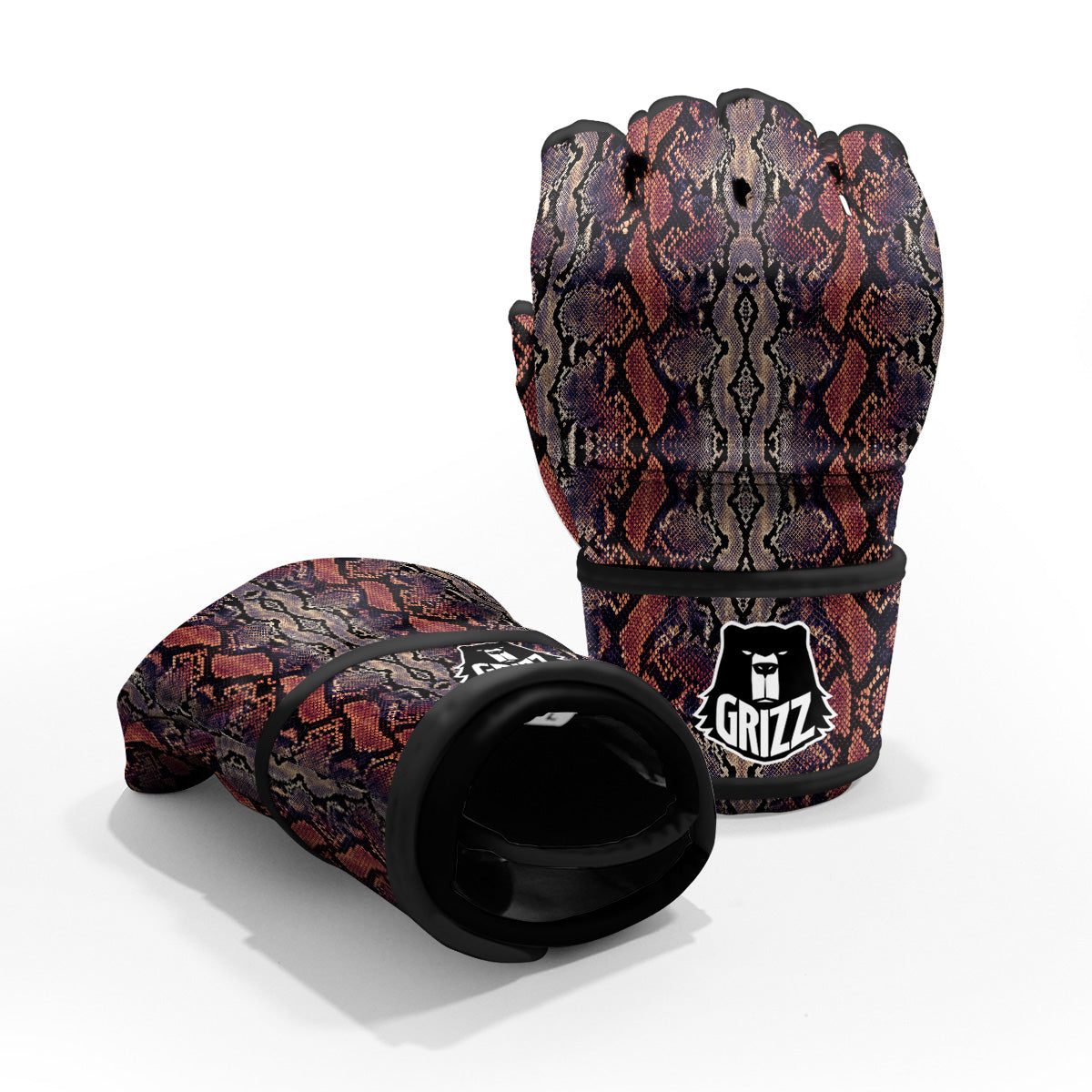 Python Snakeskin Brick Red Print MMA Gloves-grizzshop