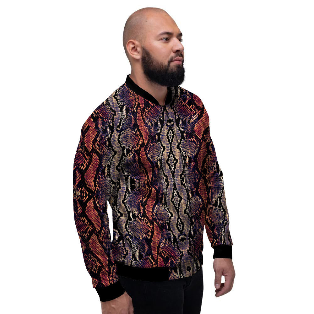 Python Snakeskin Brick Red Print Men's Bomber Jacket-grizzshop