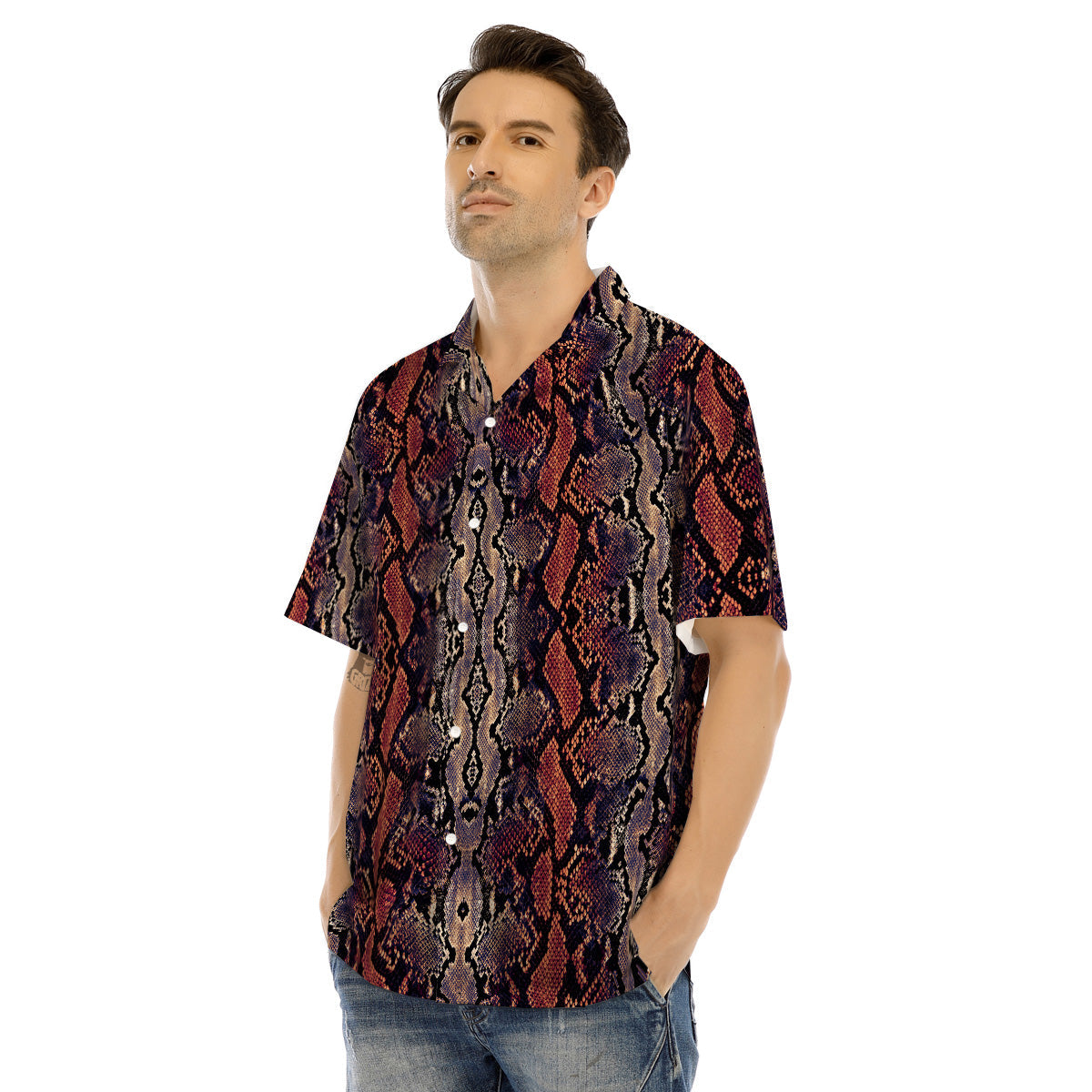 Python Snakeskin Brick Red Print Men's Hawaiian Shirt-grizzshop