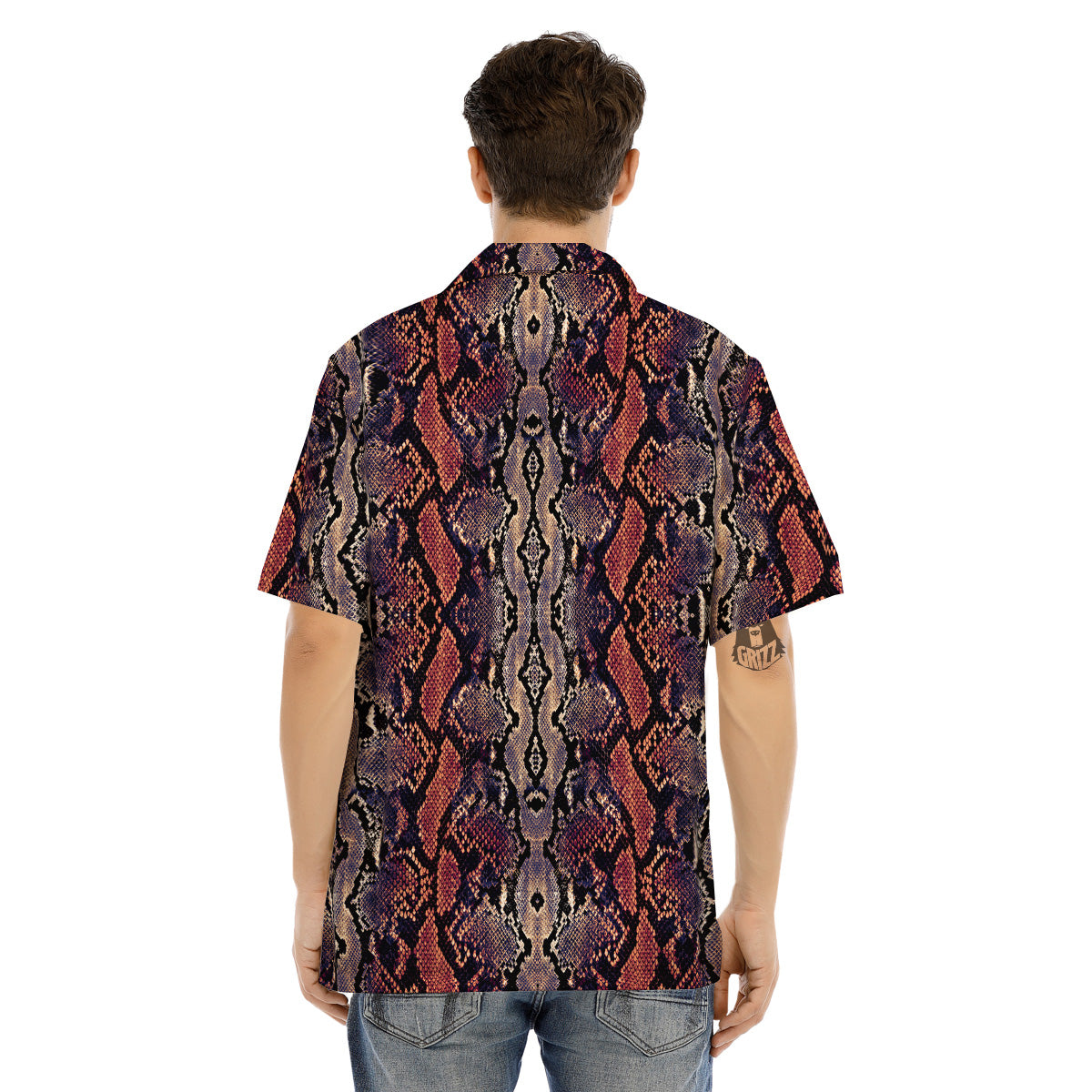 Python Snakeskin Brick Red Print Men's Hawaiian Shirt-grizzshop