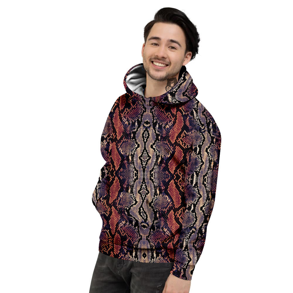 Python Snakeskin Brick Red Print Men's Hoodie-grizzshop
