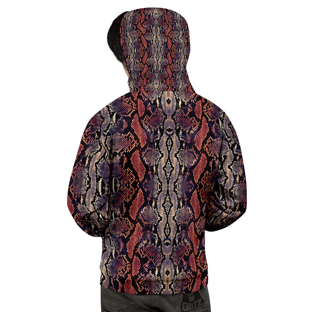 Python Snakeskin Brick Red Print Men's Hoodie-grizzshop
