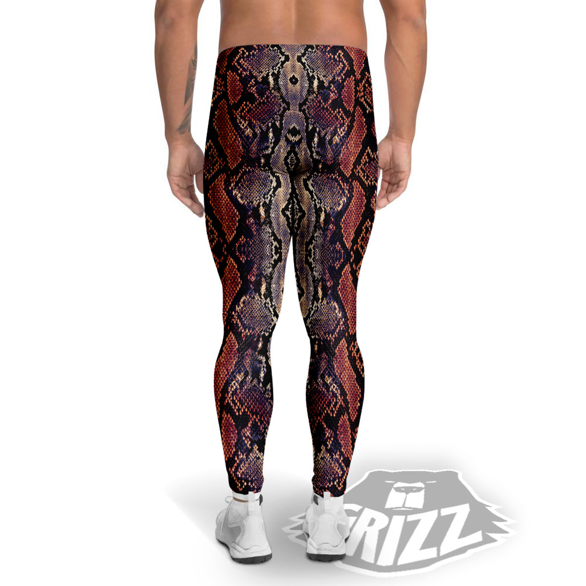Python Snakeskin Brick Red Print Men's Leggings-grizzshop
