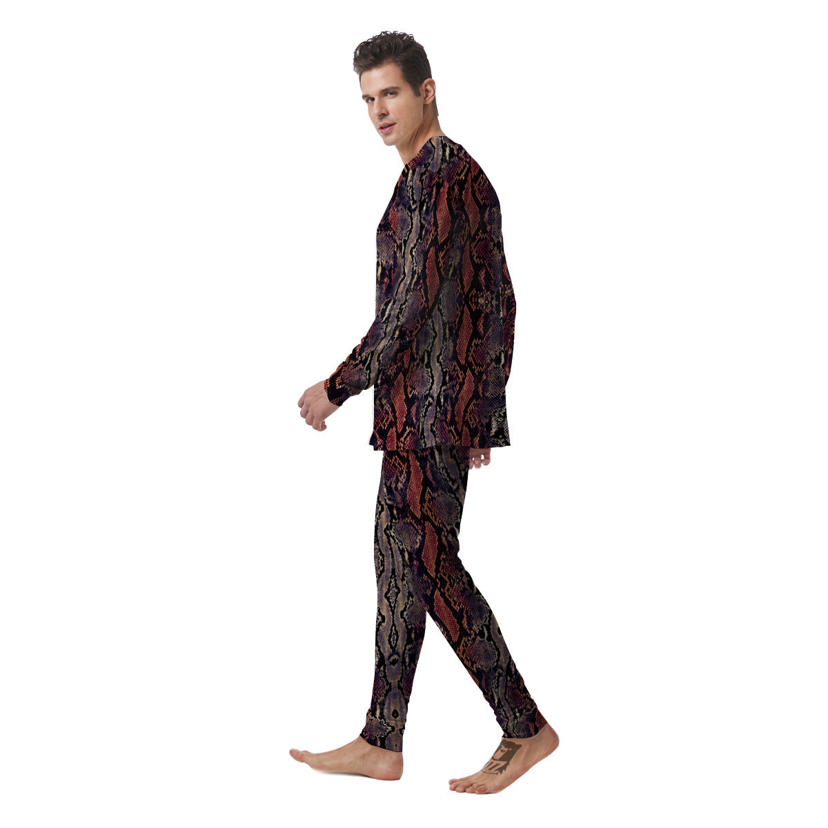Python Snakeskin Brick Red Print Men's Pajamas-grizzshop