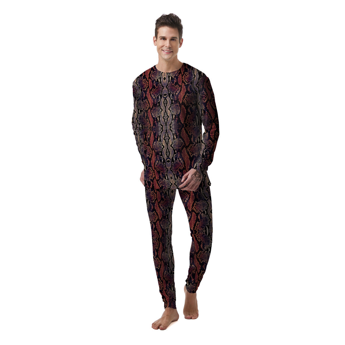 Python Snakeskin Brick Red Print Men's Pajamas-grizzshop