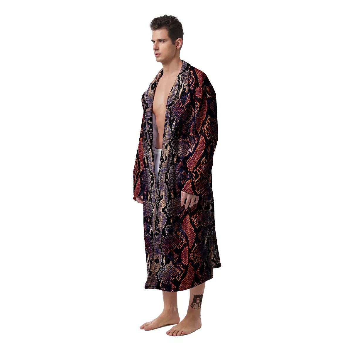 Python Snakeskin Brick Red Print Men's Robe-grizzshop