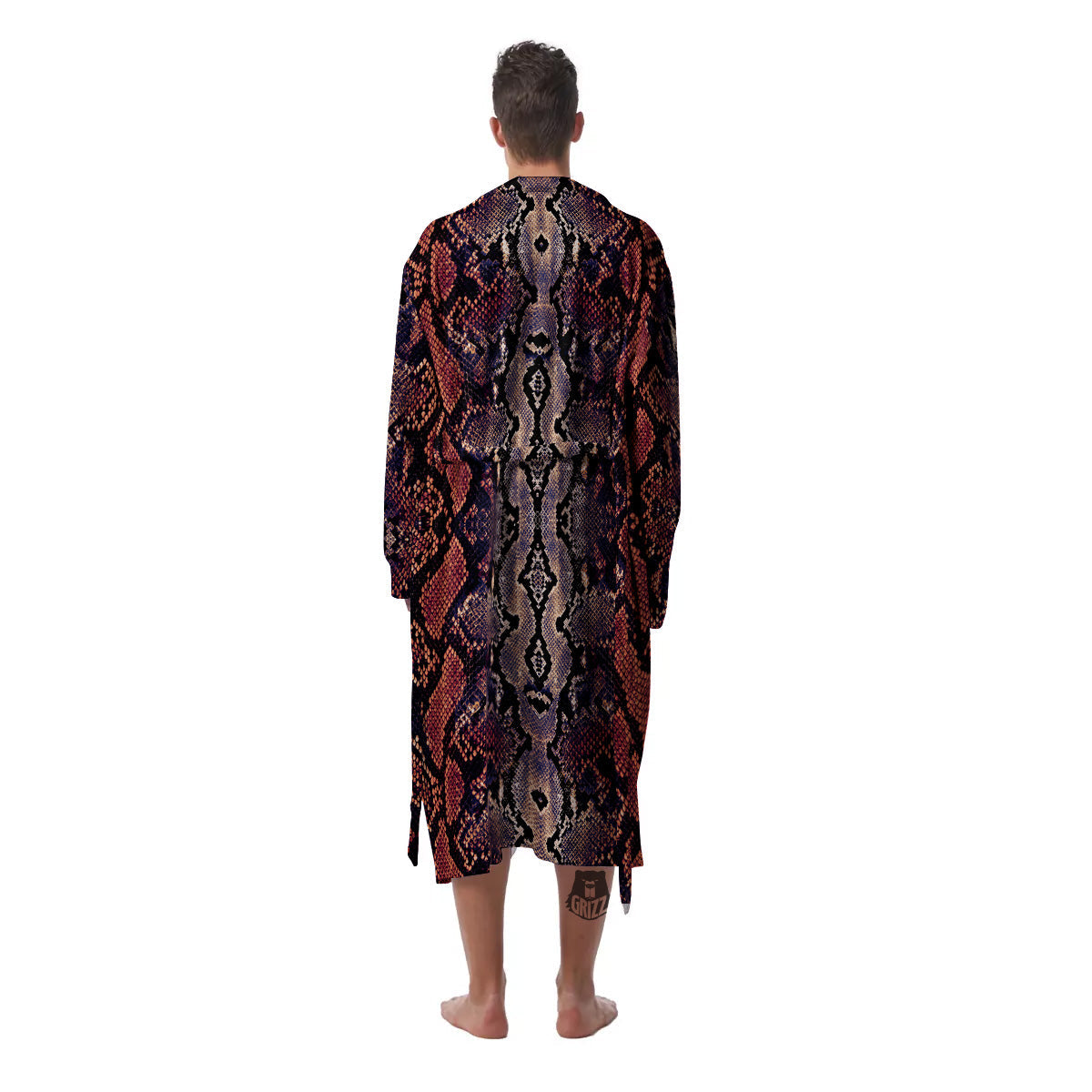 Python Snakeskin Brick Red Print Men's Robe-grizzshop