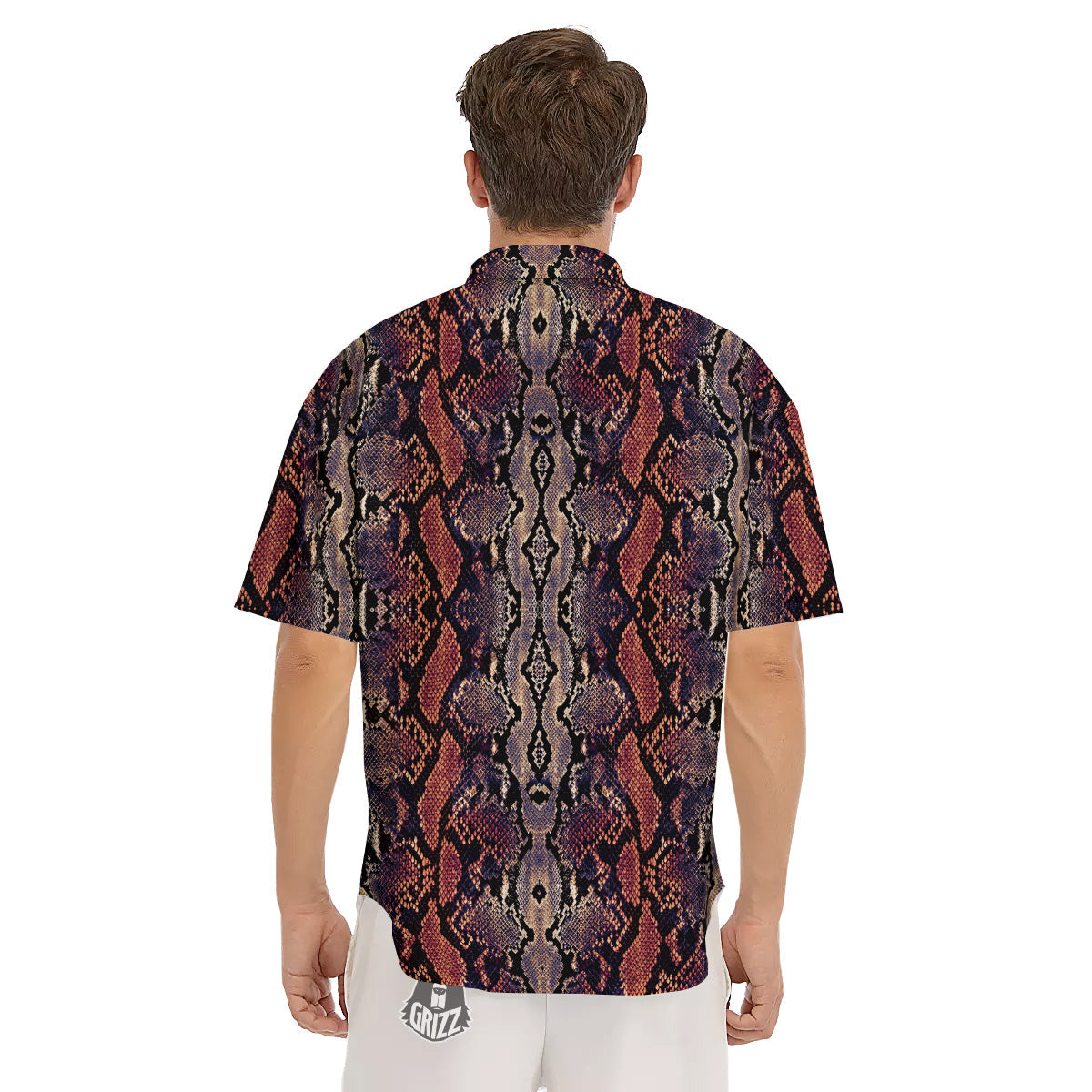 Python Snakeskin Brick Red Print Men's Short Sleeve Shirts-grizzshop
