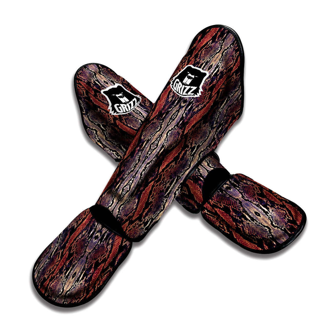 Python Snakeskin Brick Red Print Muay Thai Shin Guards-grizzshop