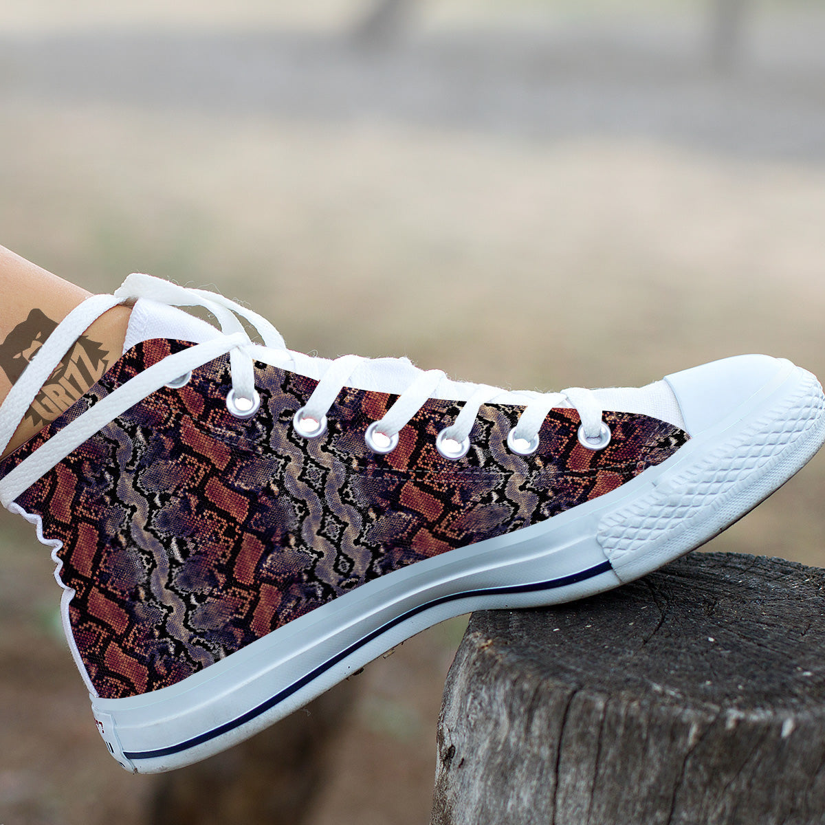 Python Snakeskin Brick Red Print White High Top Shoes-grizzshop