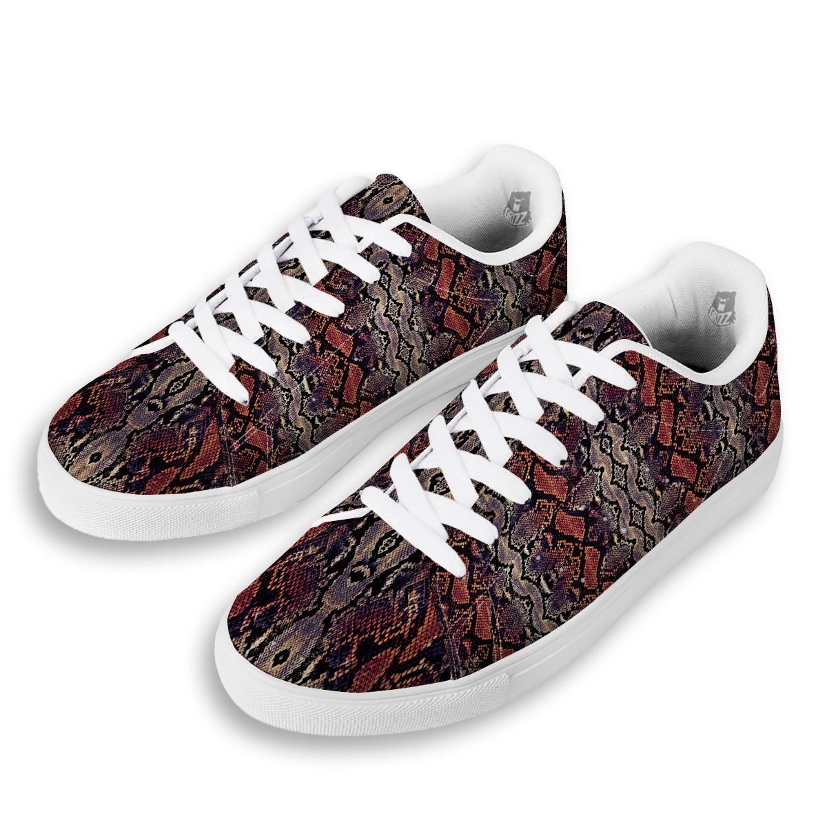 Python Snakeskin Brick Red Print White Low Top Sneakers-grizzshop