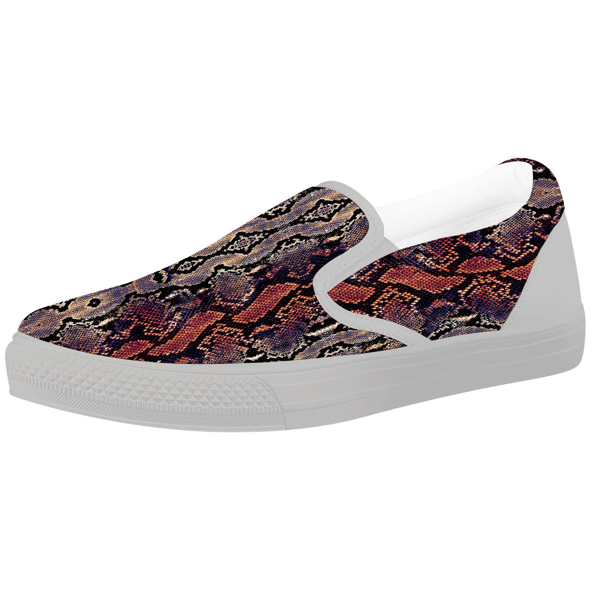 Python Snakeskin Brick Red Print White Slip On Shoes-grizzshop