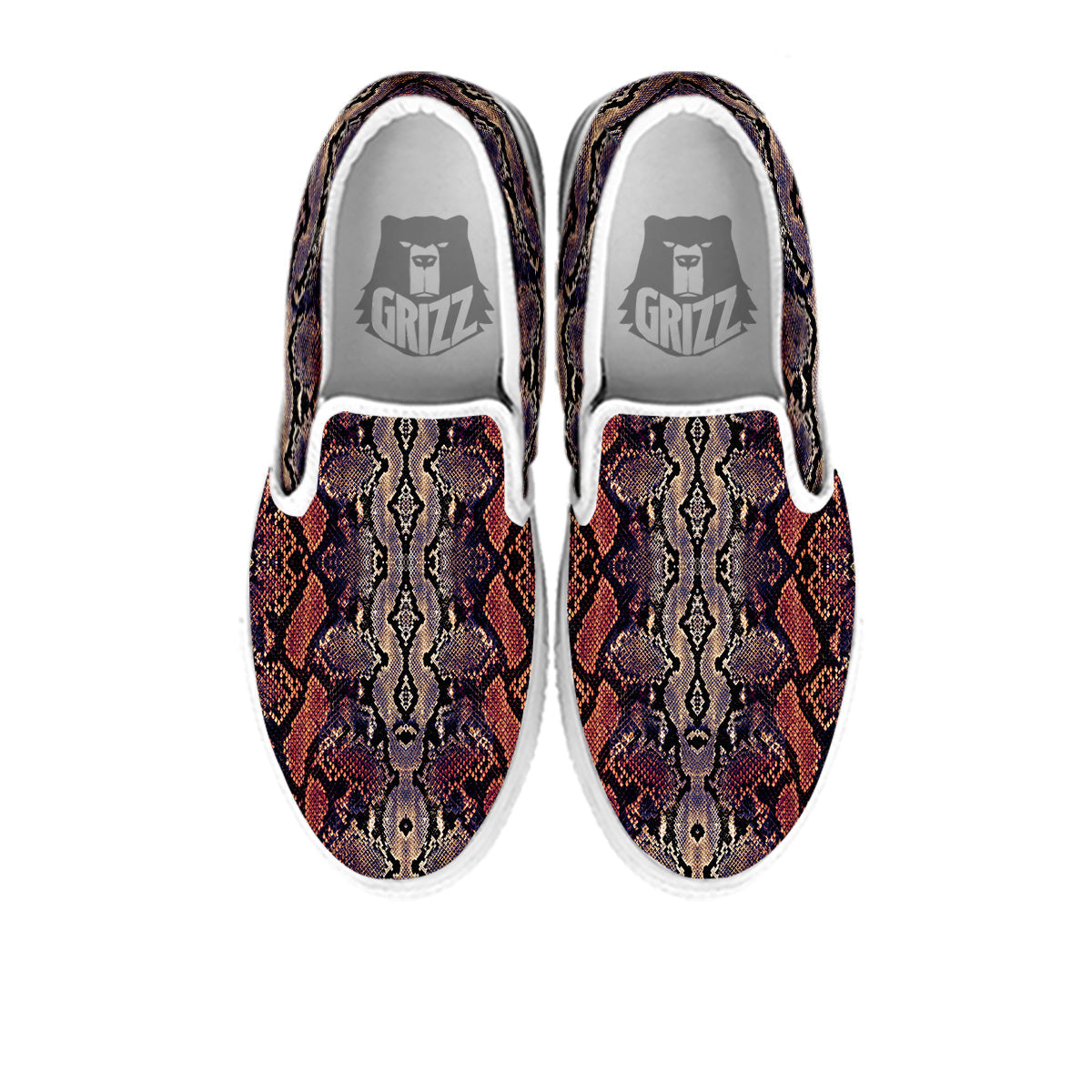 Python Snakeskin Brick Red Print White Slip On Shoes-grizzshop
