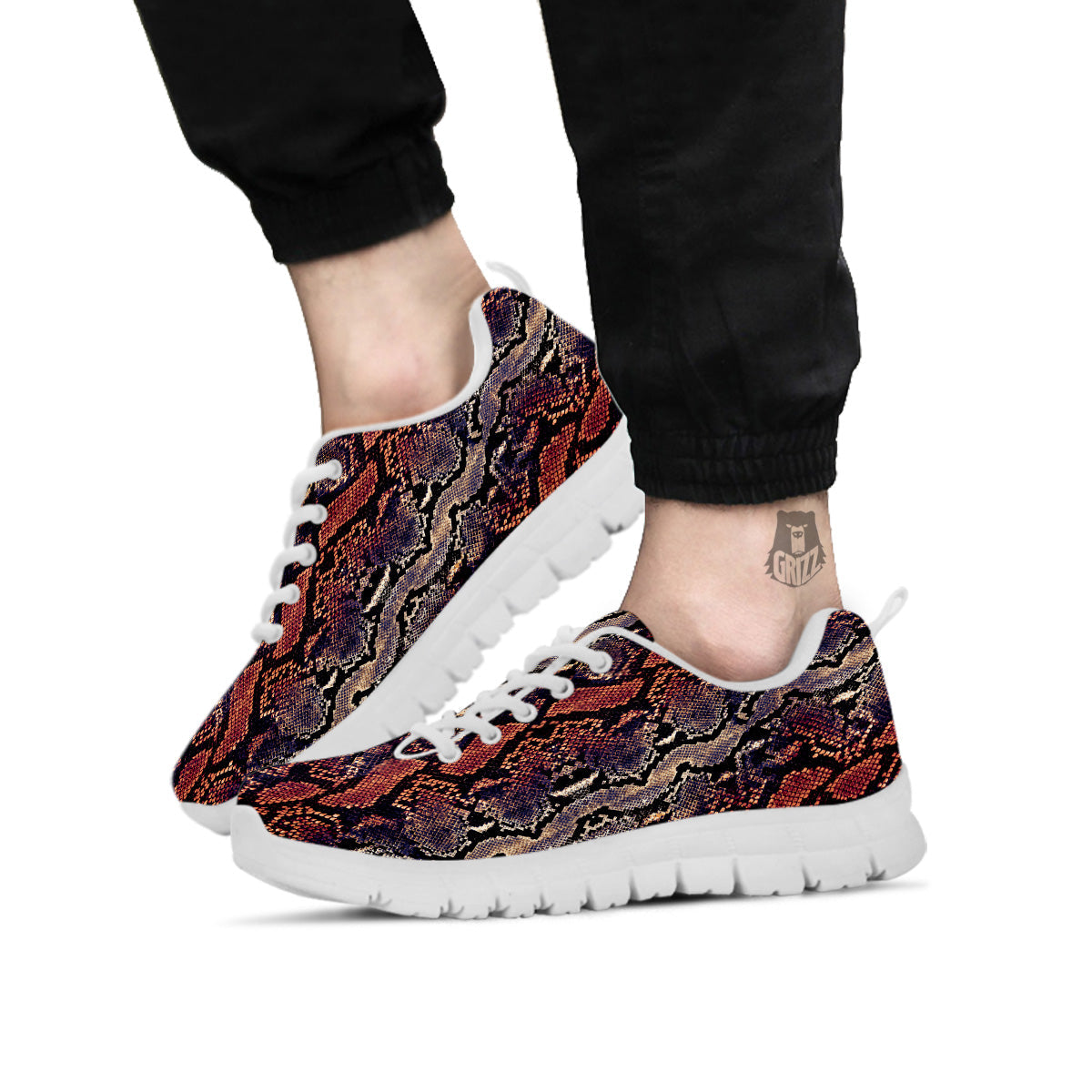 Python Snakeskin Brick Red Print White Sneaker-grizzshop