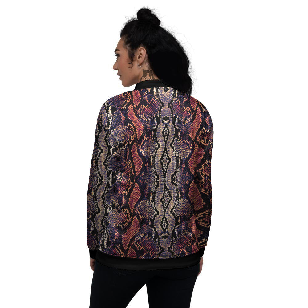 Python Snakeskin Brick Red Print Women's Bomber Jacket-grizzshop