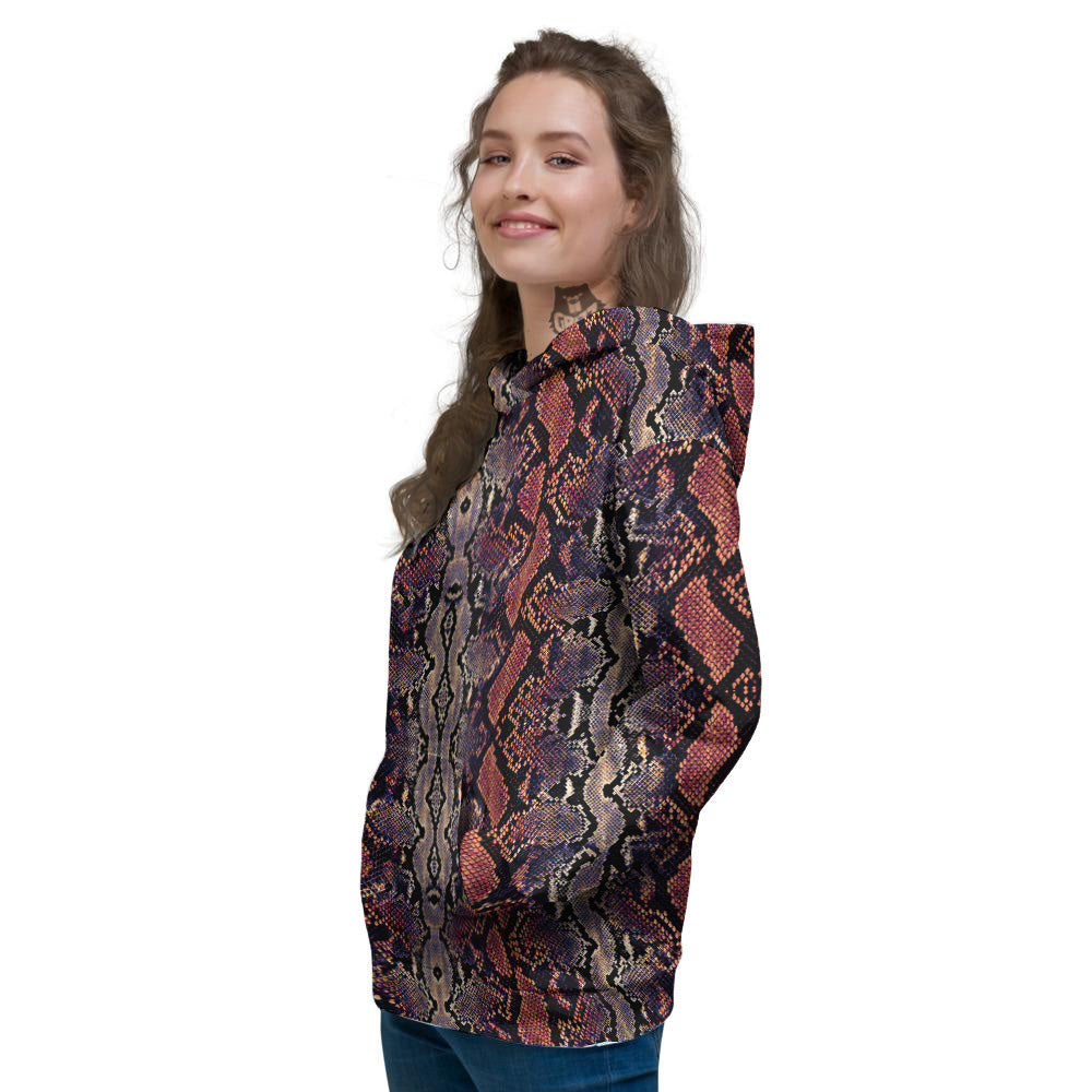 Python Snakeskin Brick Red Print Women's Hoodie-grizzshop