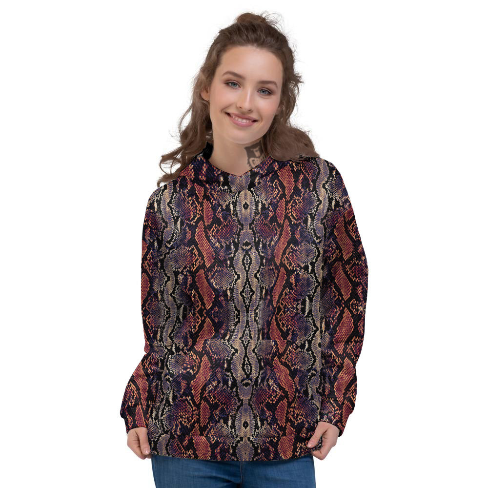 Python Snakeskin Brick Red Print Women's Hoodie-grizzshop