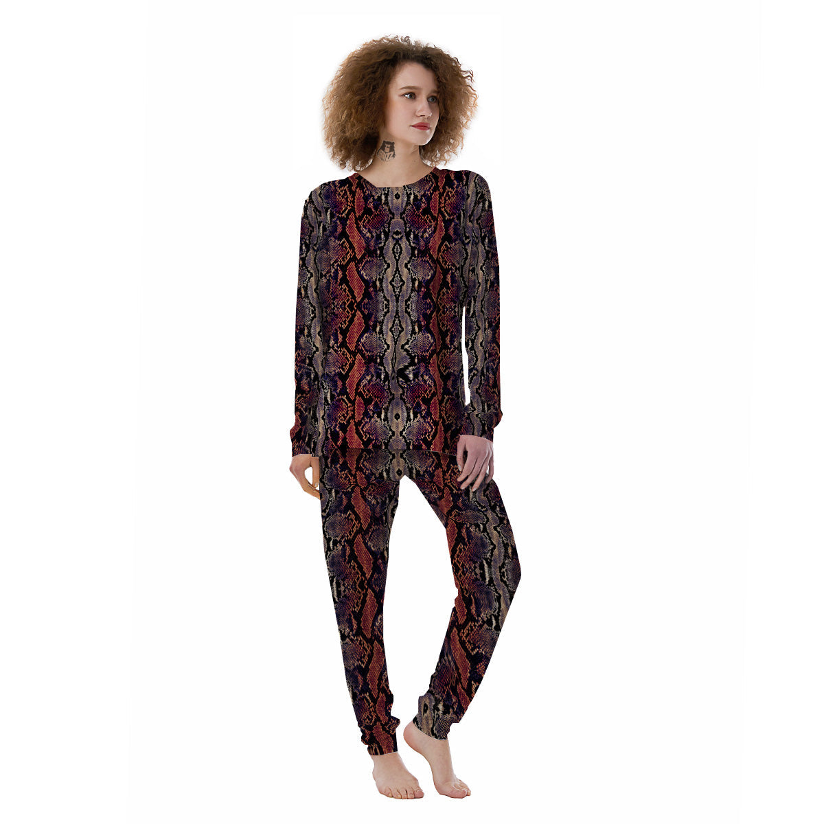 Python Snakeskin Brick Red Print Women's Pajamas-grizzshop