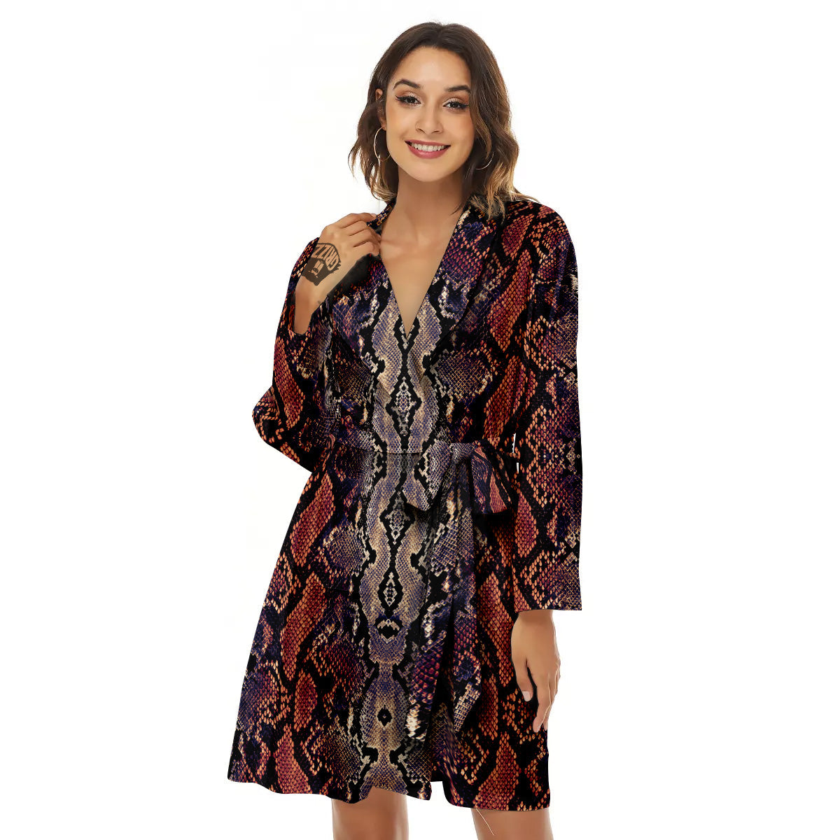 Python Snakeskin Brick Red Print Women's Robe-grizzshop