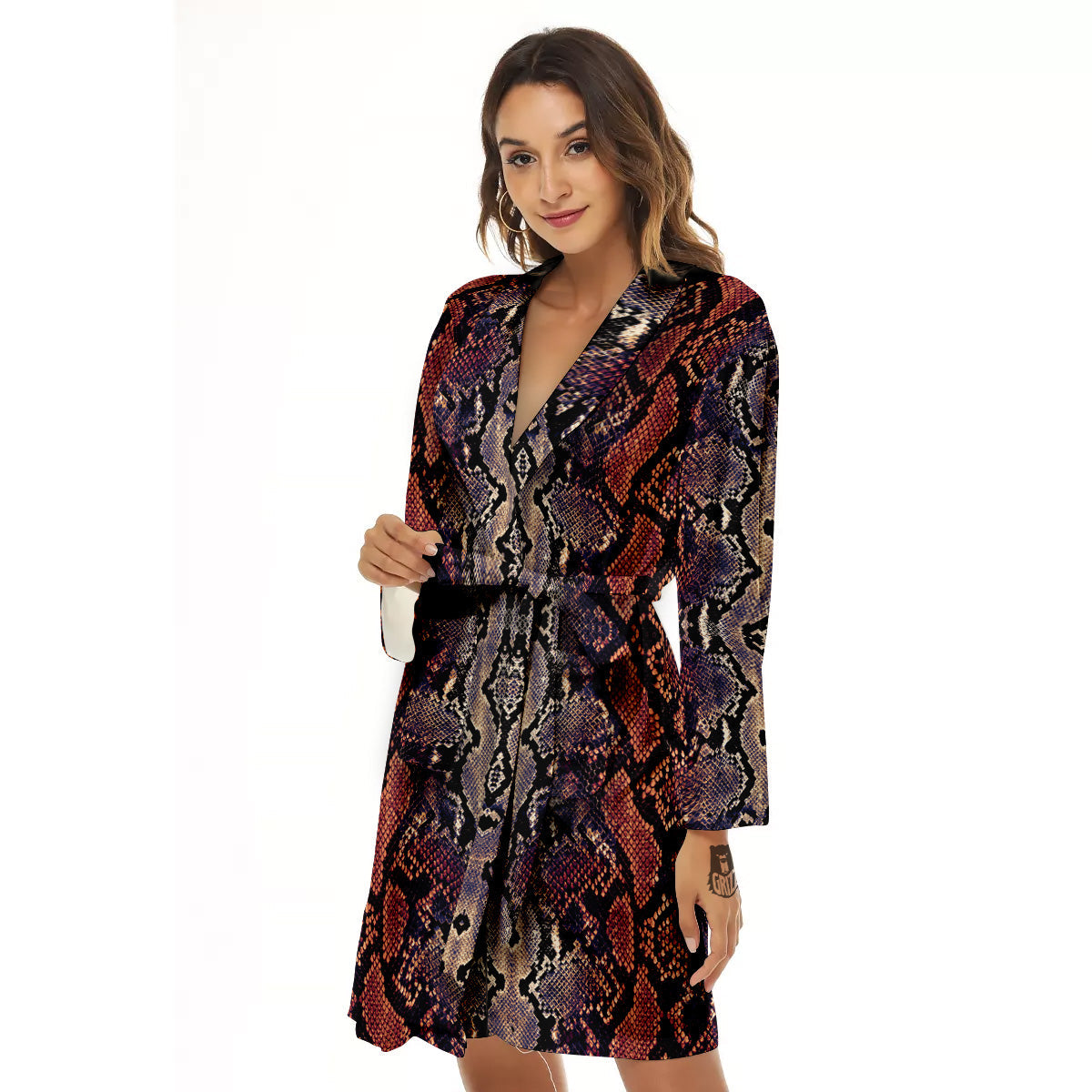Python Snakeskin Brick Red Print Women's Robe-grizzshop
