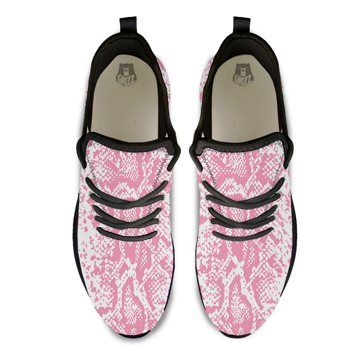 Python Snakeskin Pink Print Black Athletic Shoes-grizzshop