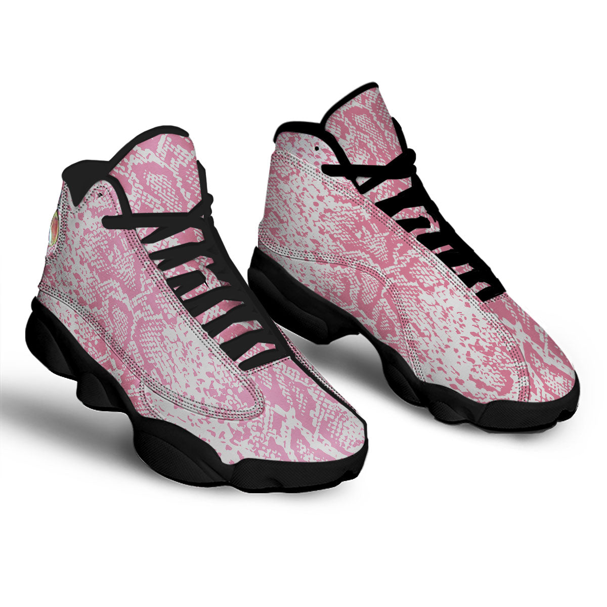Python Snakeskin Pink Print Black Basketball Shoes-grizzshop