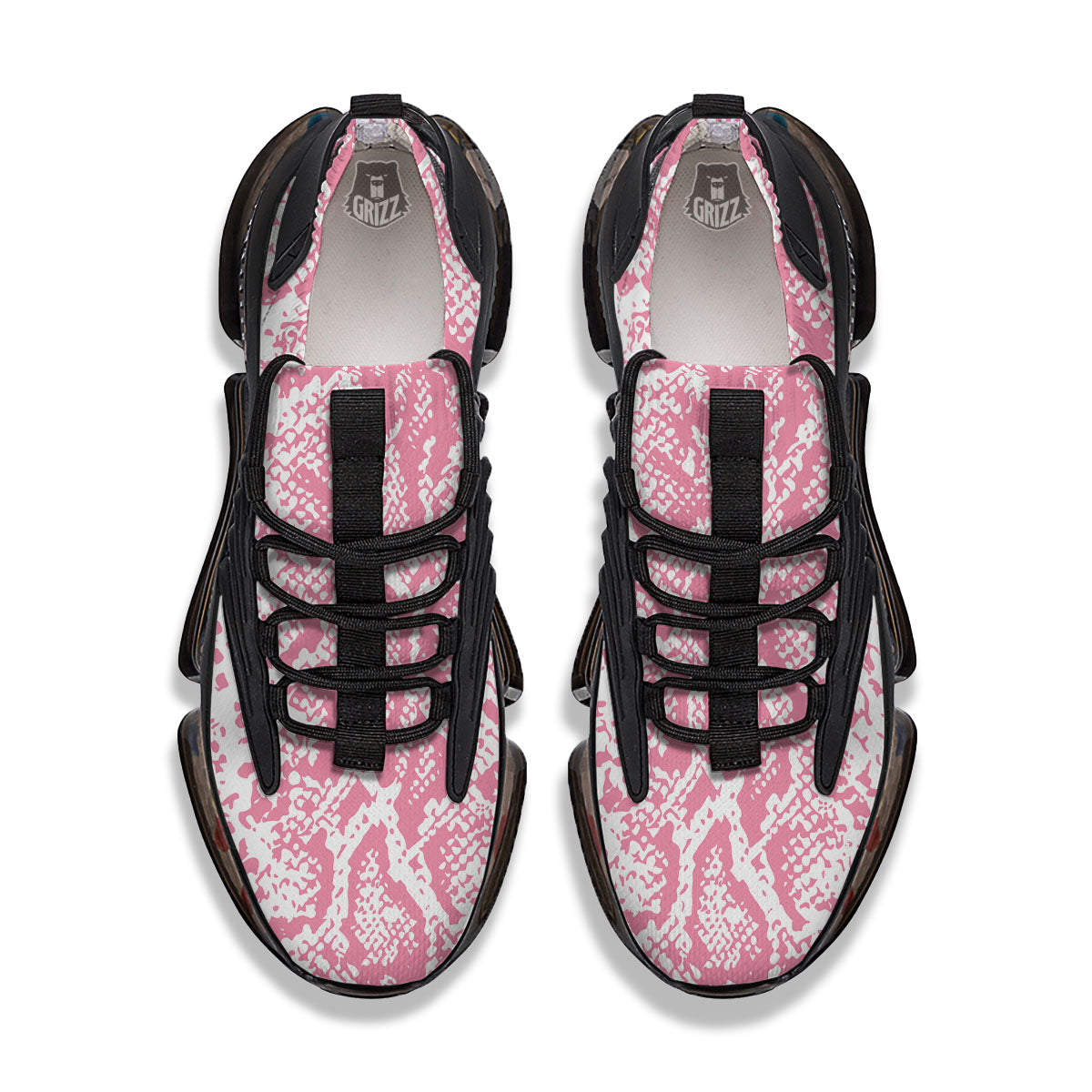 Python Snakeskin Pink Print Black Gym Shoes-grizzshop