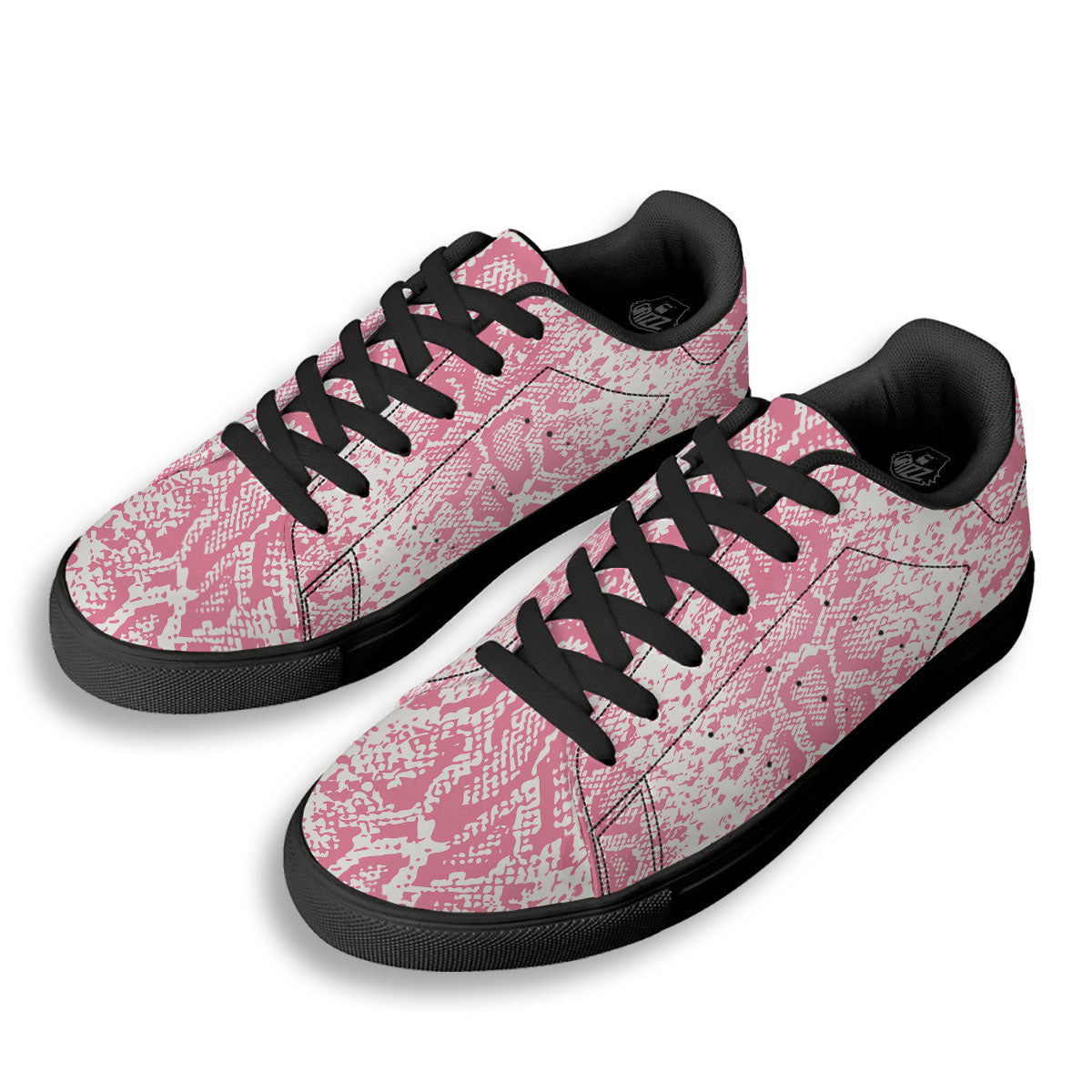 Python Snakeskin Pink Print Black Low Top Sneakers-grizzshop