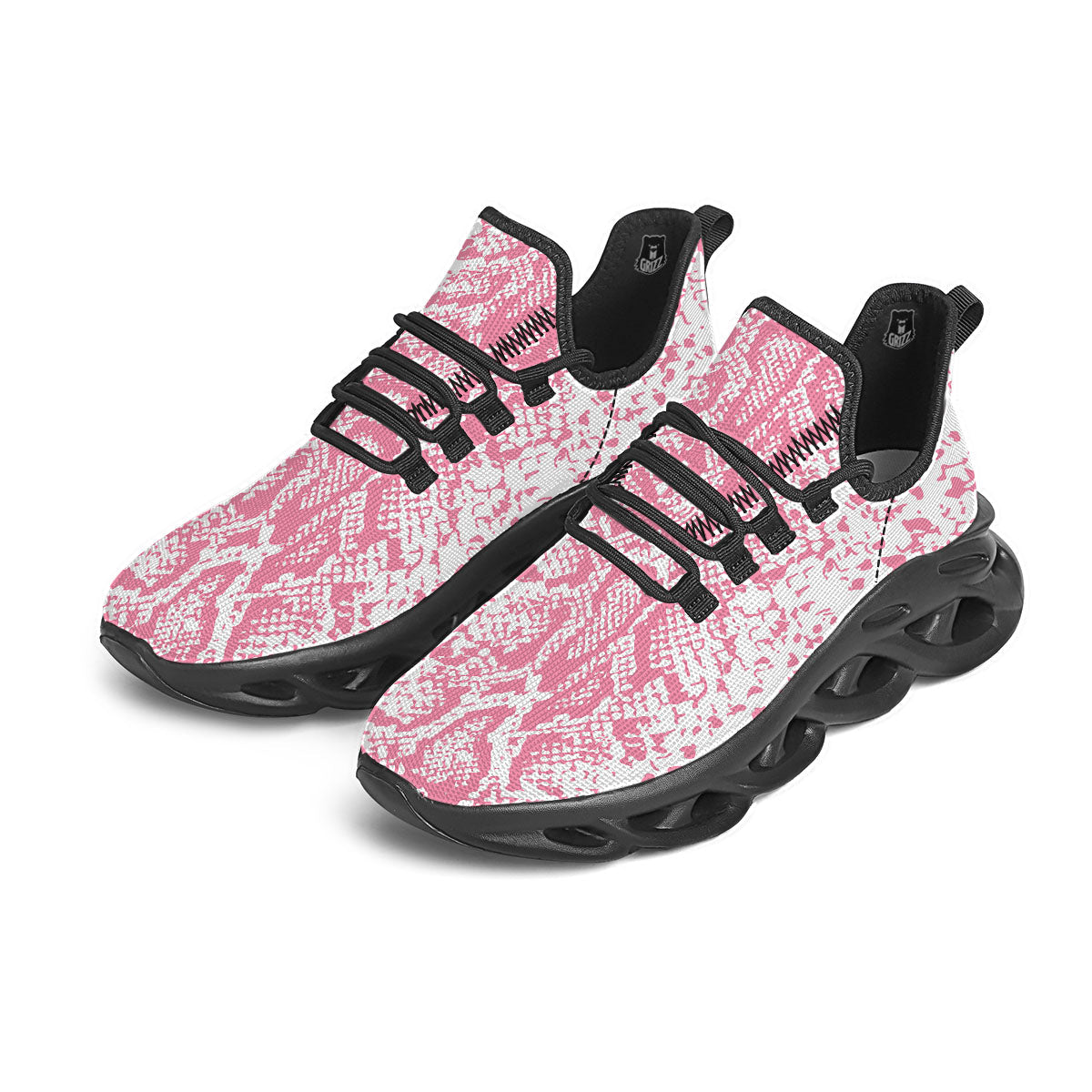 Python Snakeskin Pink Print Black Running Shoes-grizzshop