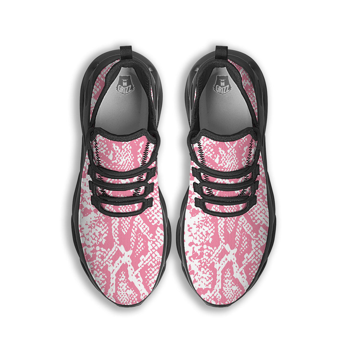 Python Snakeskin Pink Print Black Running Shoes-grizzshop