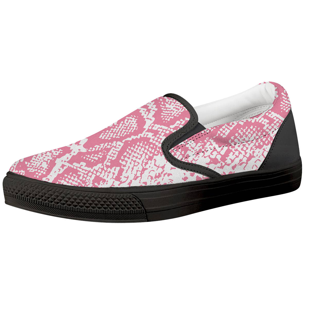 Python Snakeskin Pink Print Black Slip On Shoes-grizzshop
