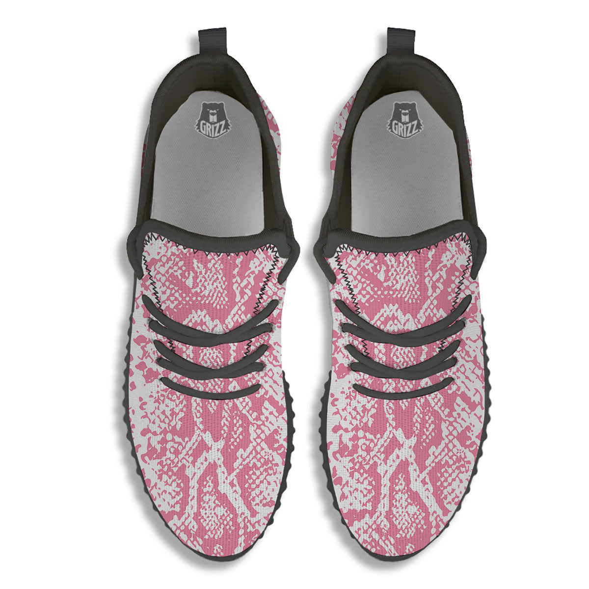 Python Snakeskin Pink Print Black Walking Shoes-grizzshop