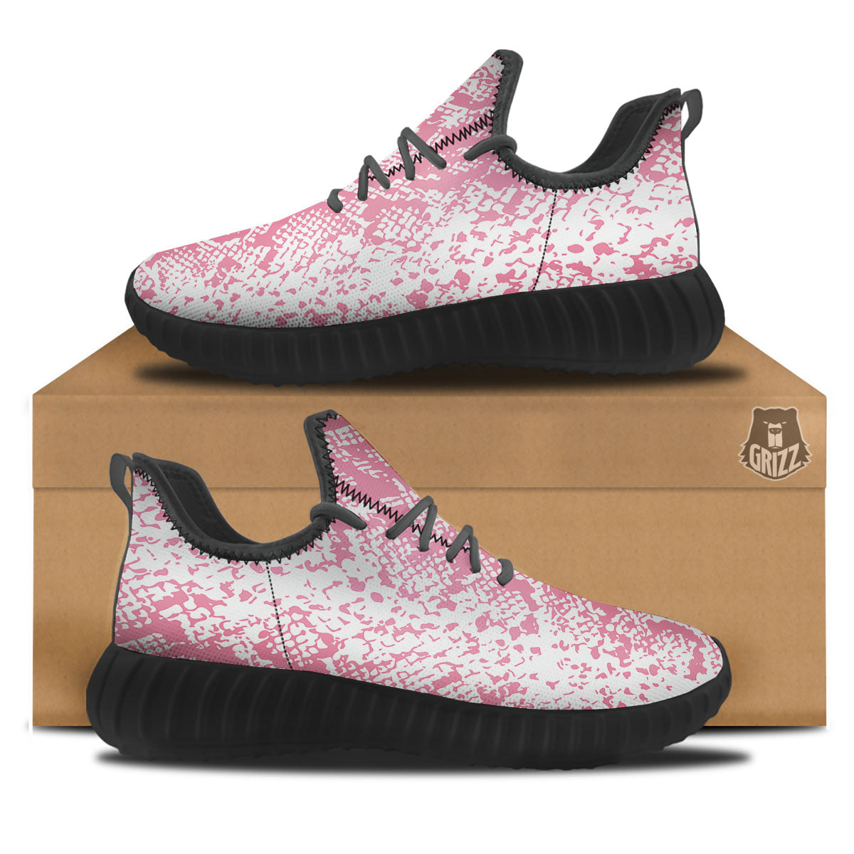 Python Snakeskin Pink Print Black Walking Shoes-grizzshop