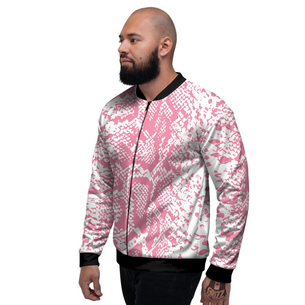 Python Snakeskin Pink Print Men's Bomber Jacket-grizzshop