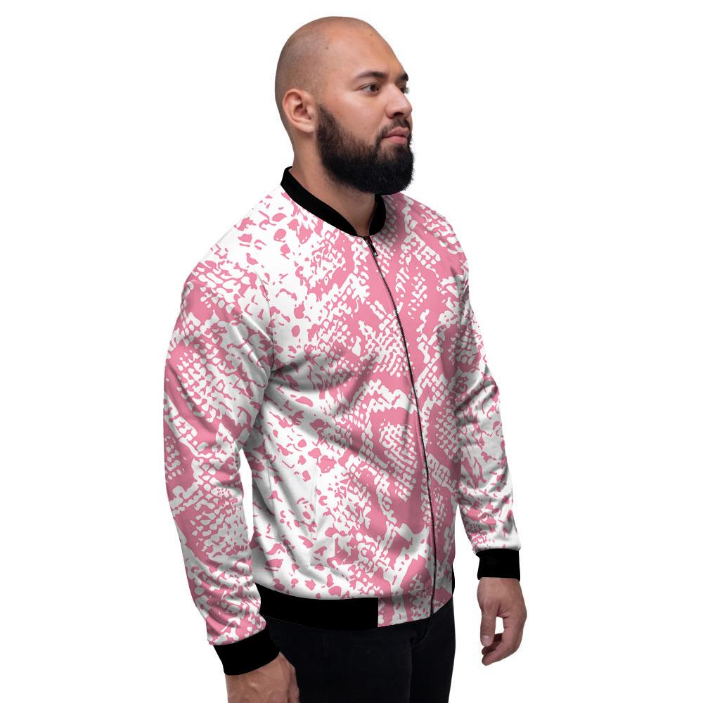 Python Snakeskin Pink Print Men's Bomber Jacket-grizzshop