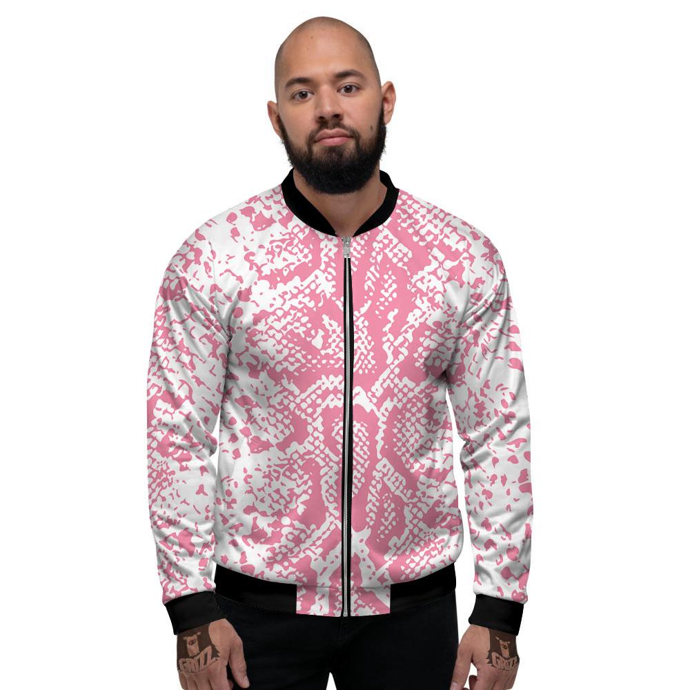 Python Snakeskin Pink Print Men's Bomber Jacket-grizzshop
