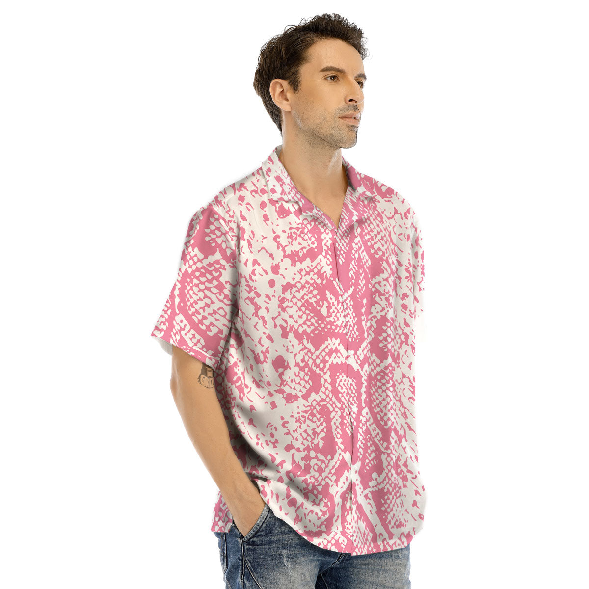 Python Snakeskin Pink Print Men's Hawaiian Shirt-grizzshop