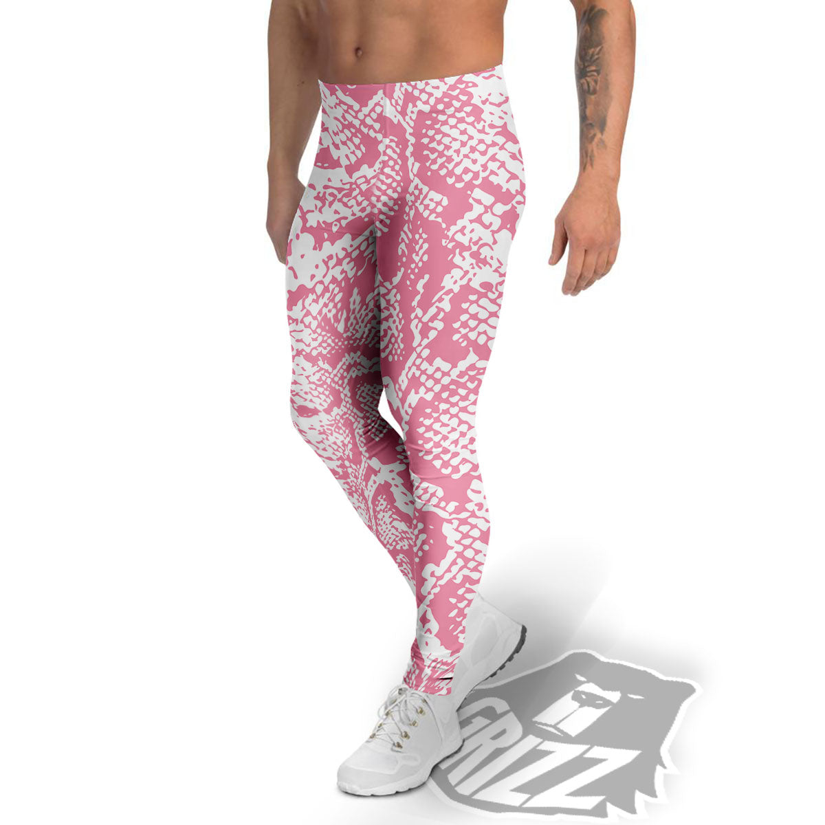 Python Snakeskin Pink Print Men's Leggings-grizzshop
